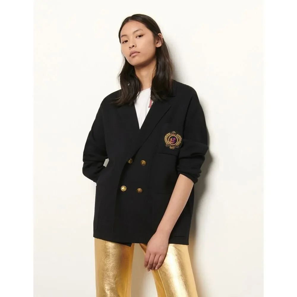 Sandro Paris logo-embellished jacket Navy Small (size 1)